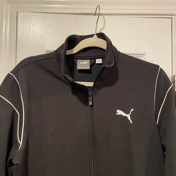 Puma Men’s Black Mock Neck Mesh Detail Full Zip Track Jacket White Logo Size S - Picture 2 of 10